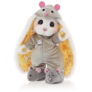 Adorable Plush Bunny in Gray and Yellow